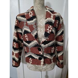 NEW IDENTITY Southwestern Aztec Blazer Jacket Womens PM‎ Two Button Cotton India